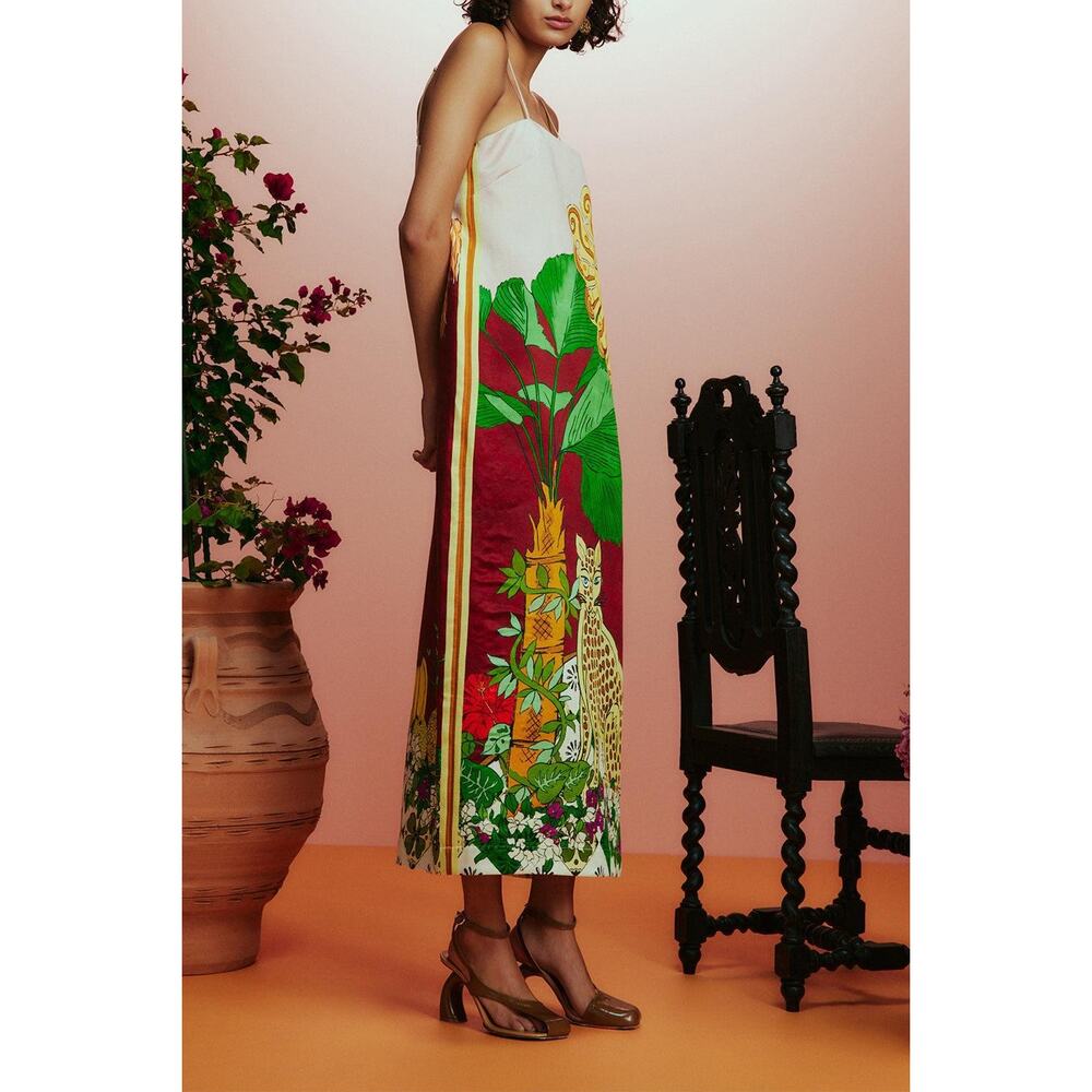 Alemais Multicolor Sun & Leopard Slip Dress (White, Green, Burgundy, Yellow) - Picture 3 of 9